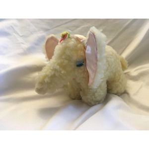 Vintage Clare Creations Sherpa Sleeping Elephant Curly Cream Pink Flower 50s 60s